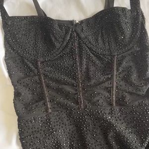 Oh Polly After Hours Sheer Mesh Embellished Mini Dress in Black